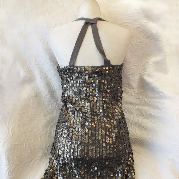 Olive Sequin Dress Glamorous Cocktail Dress Size Small Party Dress - Picture 5 of 14